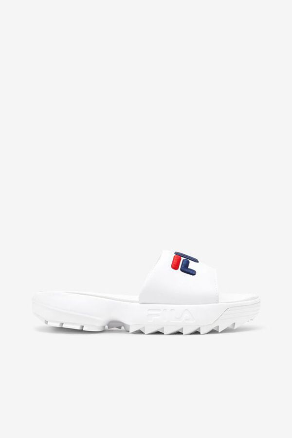 Slides Fila Mulher Branco/Azul Marinho/Vermelhas - Fila Disruptor Bold Outlet Portugal,XWGU-40316